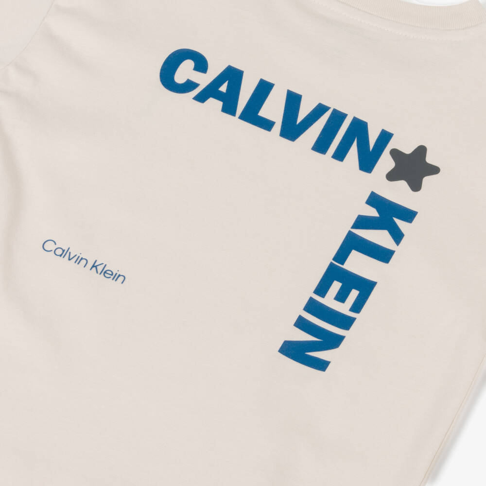 Calvin Klein-Boys Ivory Cotton Top with Right Angle Star Logo | Childrensalon