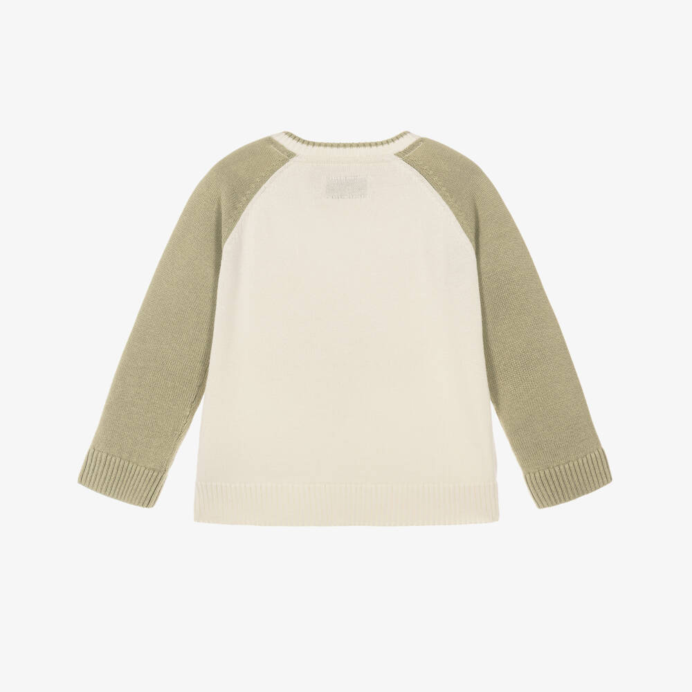 Calvin Klein-Boys Ivory & Green Knit CK Sweater | Childrensalon