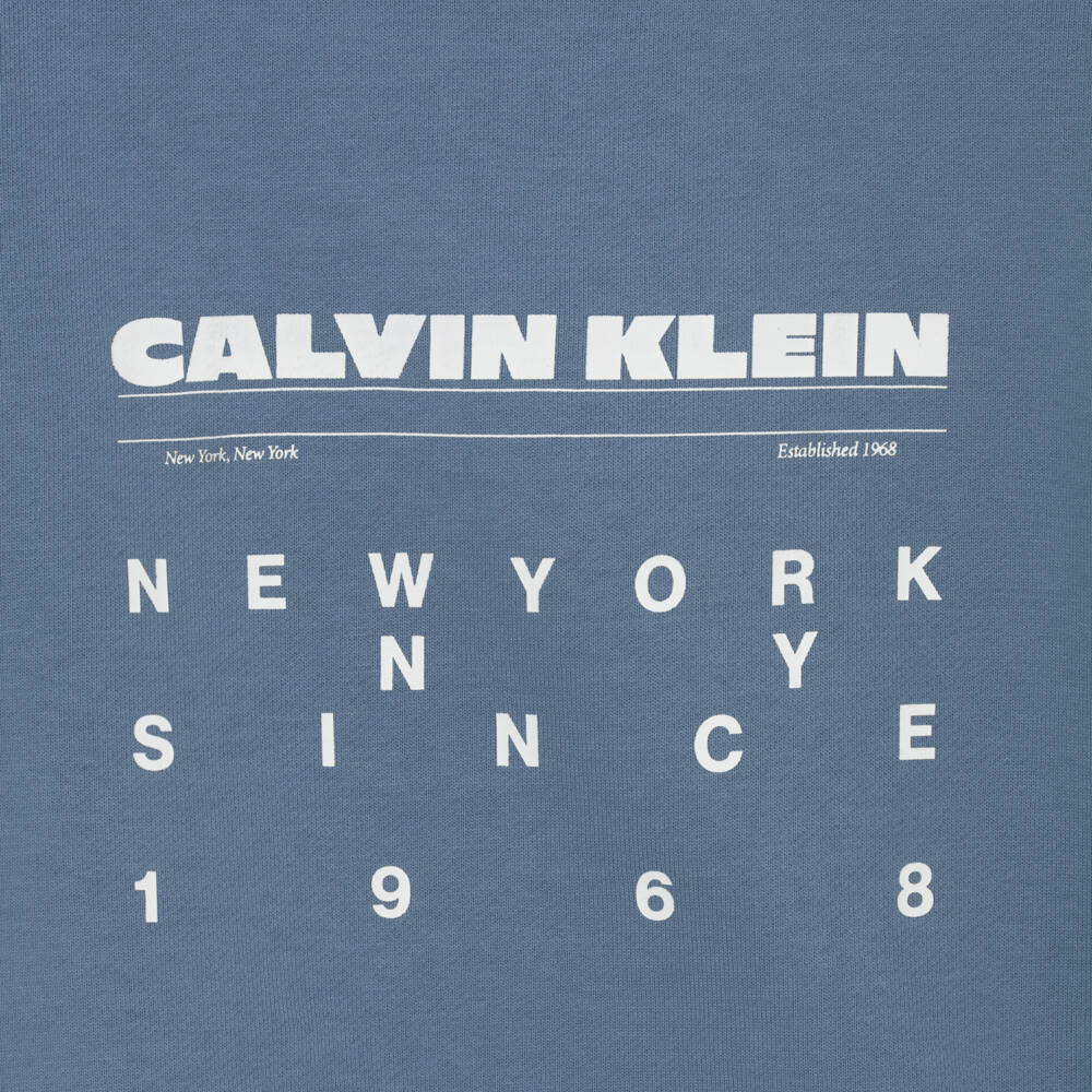 Calvin Klein-Boys Mid Blue Cotton Relaxed Backprint Logo Hoodie | Childrensalon