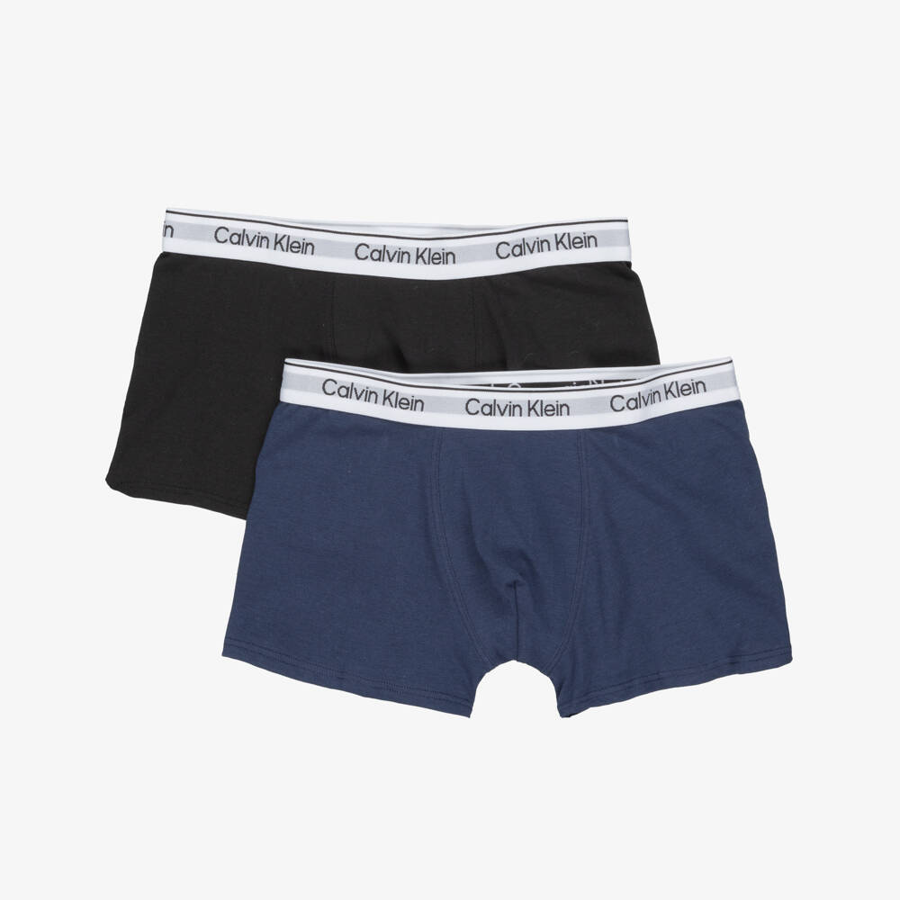 Calvin Klein-Boys Navy Blue & Black Cotton Boxers (2 Pack) | Childrensalon