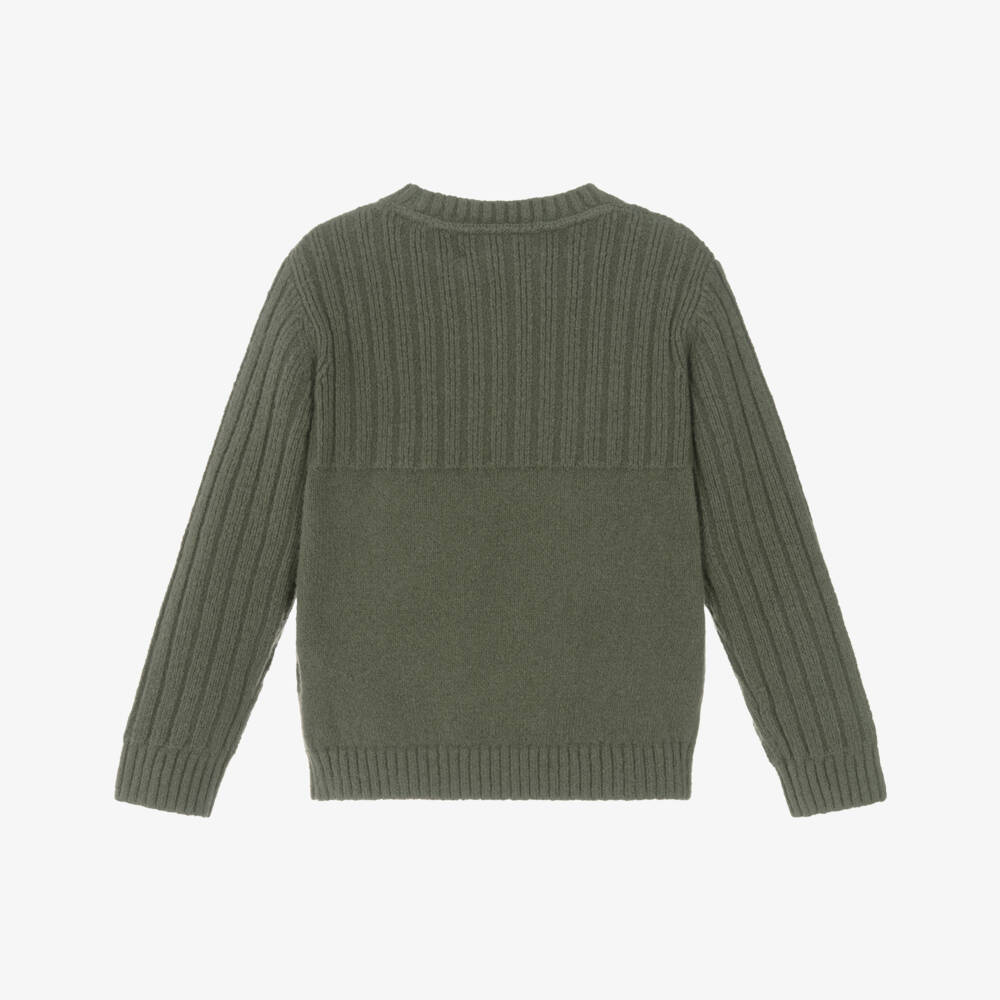 Calvin Klein-Boys Olive Green Cotton CK Monogram Sweater | Childrensalon