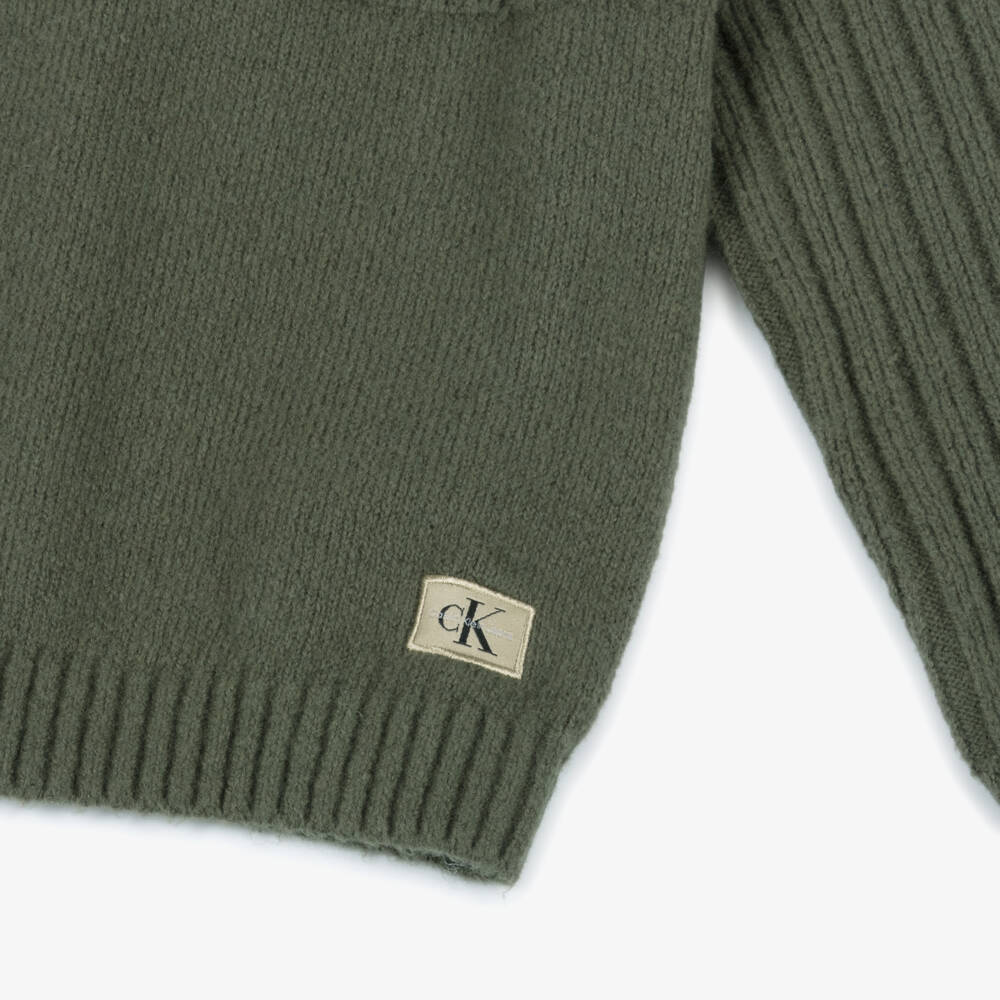 Calvin Klein-Boys Olive Green Cotton CK Monogram Sweater | Childrensalon