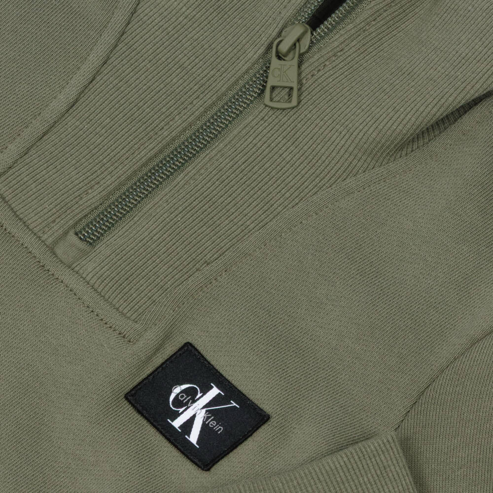 Calvin Klein-Boys Olive Green Half Zip Sweatshirt | Childrensalon