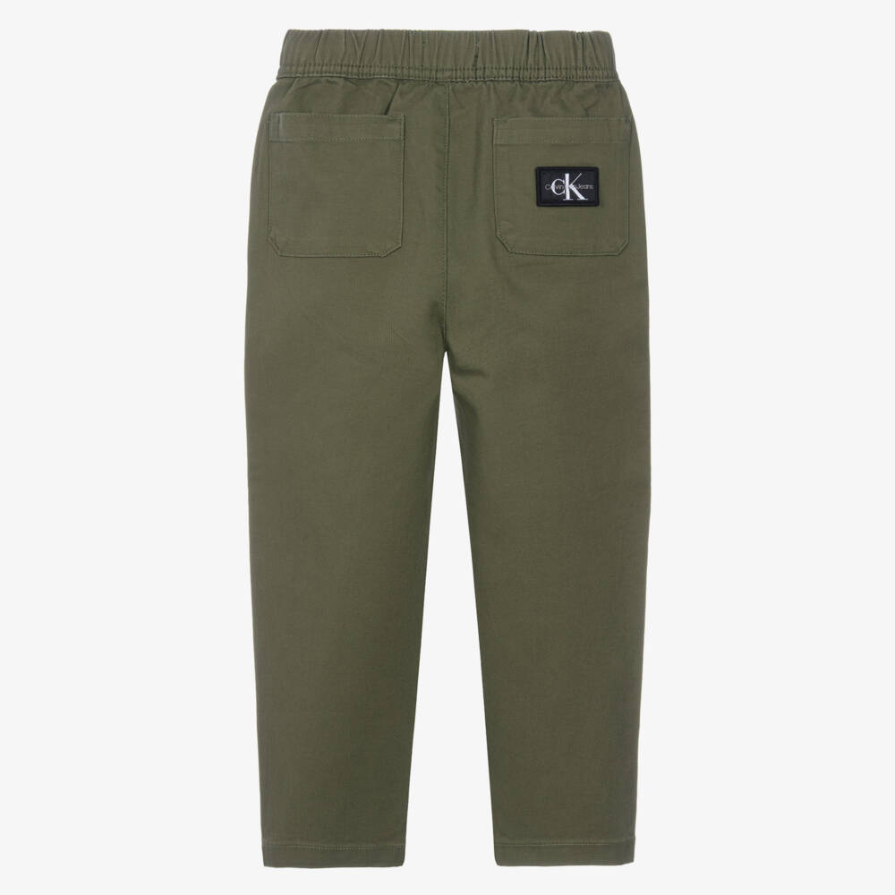 Calvin Klein-Boys Olive Green Straight Leg Trousers | Childrensalon