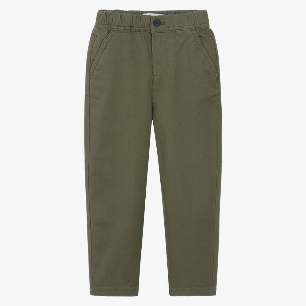 Calvin Klein-Boys Olive Green Straight Leg Trousers | Childrensalon