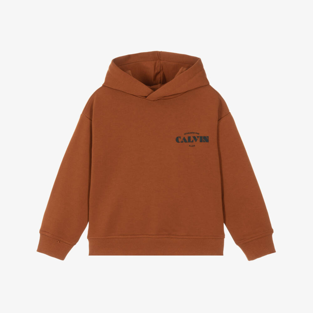 Calvin Klein-Boys Orange Cotton Logo Hoodie | Childrensalon