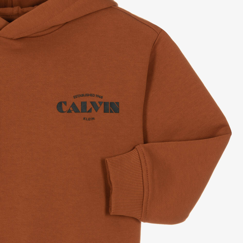 Calvin Klein-Boys Orange Cotton Logo Hoodie | Childrensalon