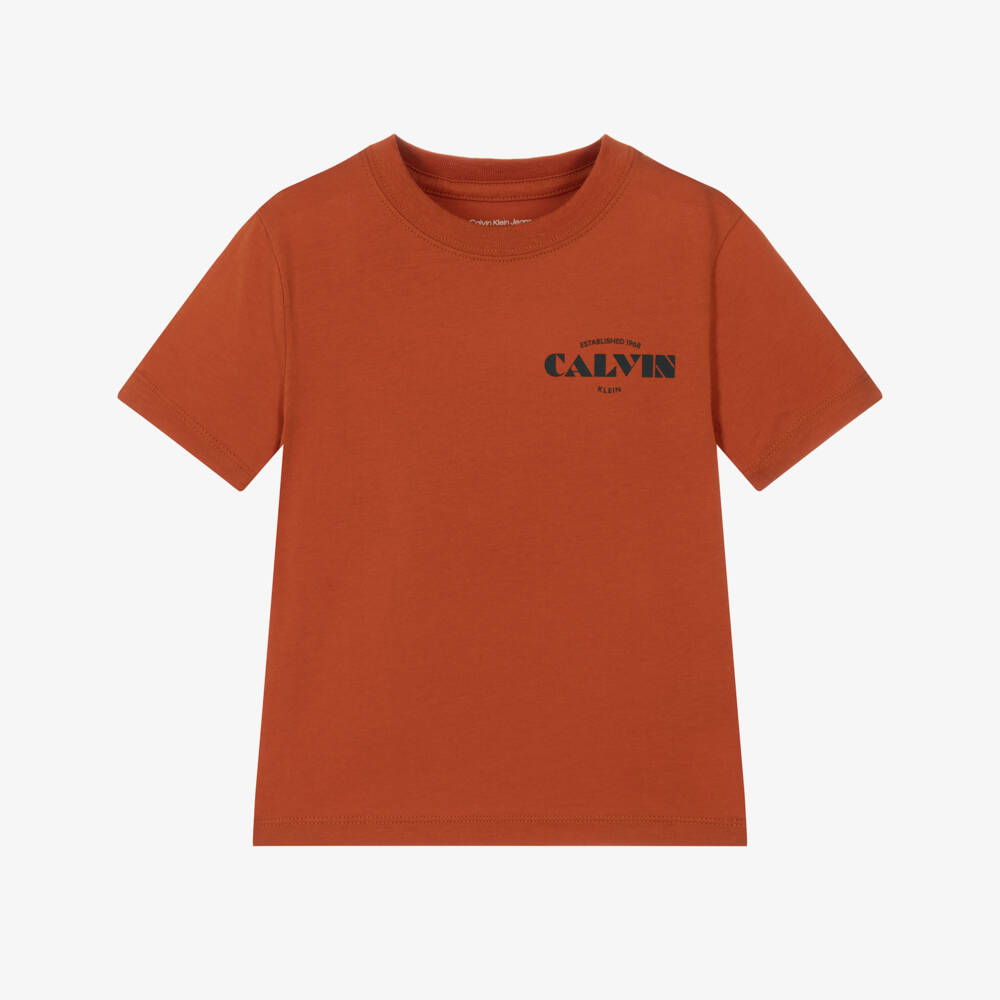 Calvin Klein-Boys Orange Cotton Logo T-Shirt | Childrensalon
