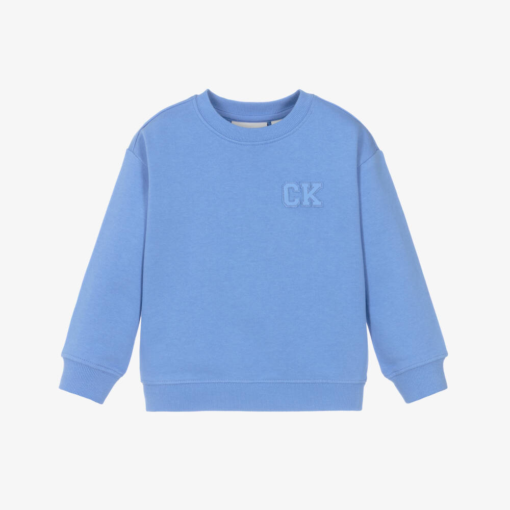 Calvin Klein-سويتشيرت بشعارات فارسيتي قطن لون أزرق فاتح للأولاد | Childrensalon