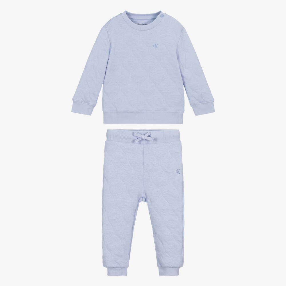 Calvin Klein-Boys Pale Blue Quilted Cotton Tracksuit with Monogram Logo | Childrensalon