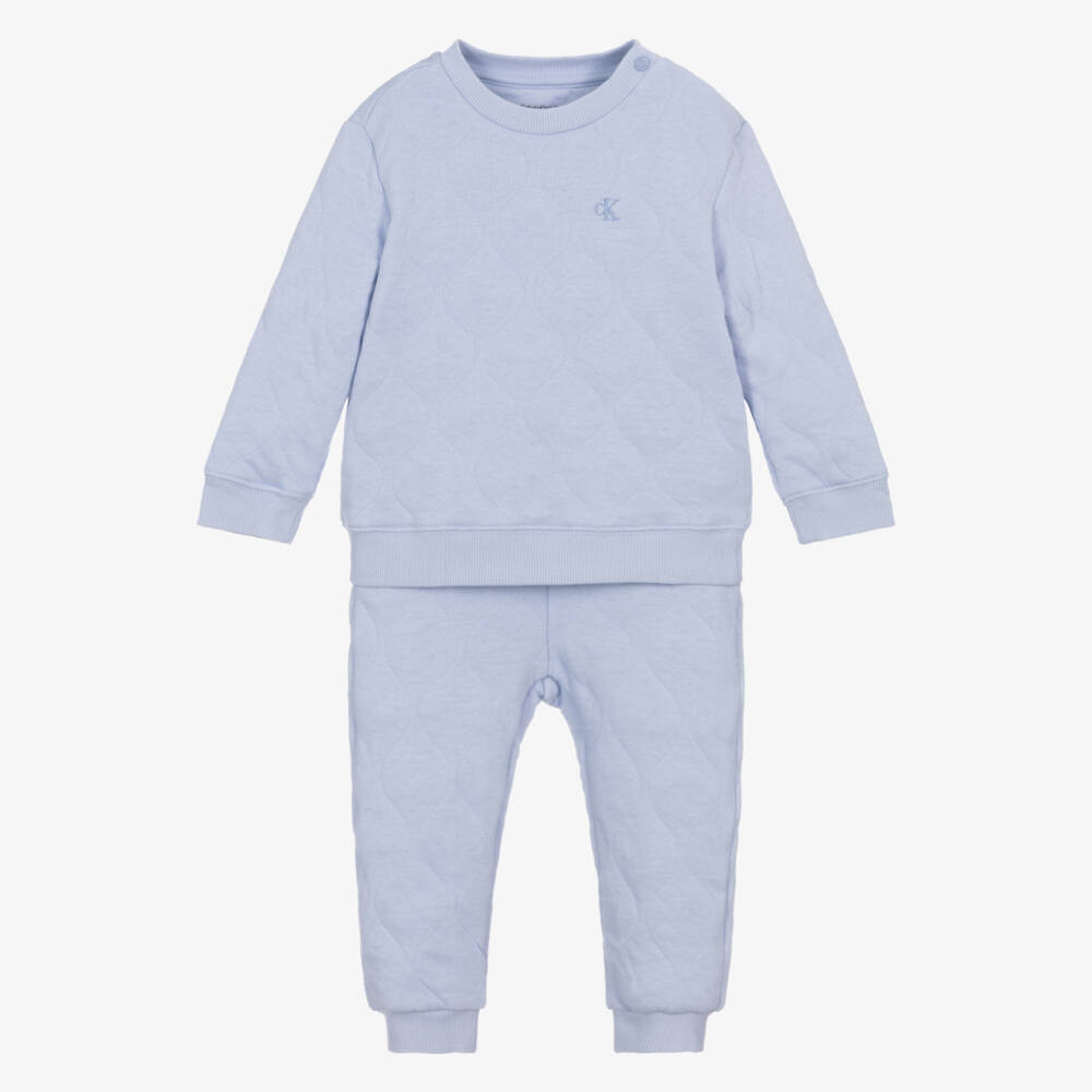 Calvin Klein-Boys Pale Blue Quilted Cotton Tracksuit with Monogram Logo | Childrensalon