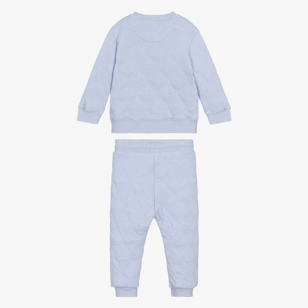 Calvin Klein-Boys Pale Blue Quilted Cotton Tracksuit with Monogram Logo | Childrensalon