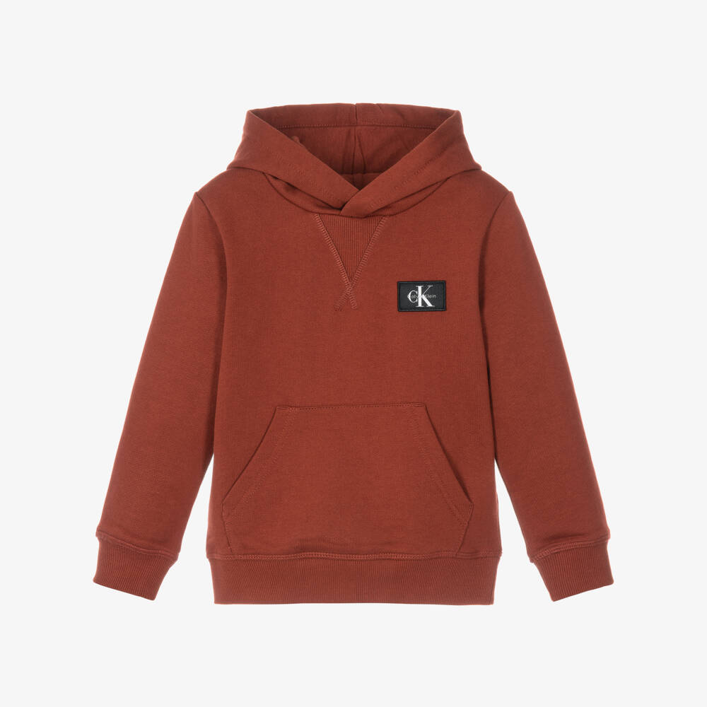 Calvin Klein-Boys Rust Brown Cotton Hoodie | Childrensalon
