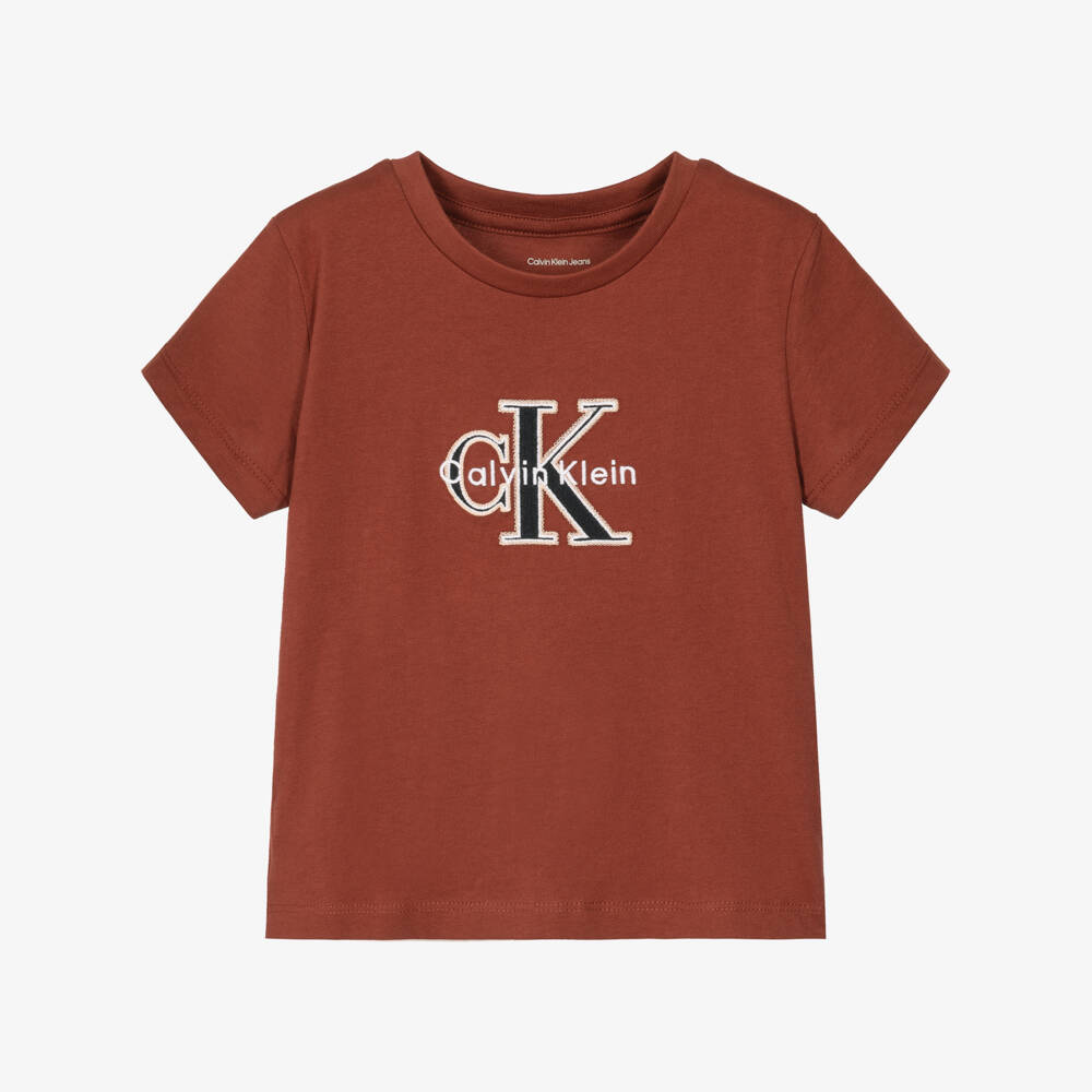 Calvin Klein-Boys Rust Brown Cotton T-Shirt | Childrensalon
