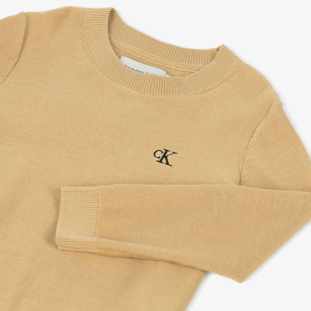 Calvin Klein-Свитер бежевый из хлопкового трикотажа с монограммой для мальчиков | Childrensalon