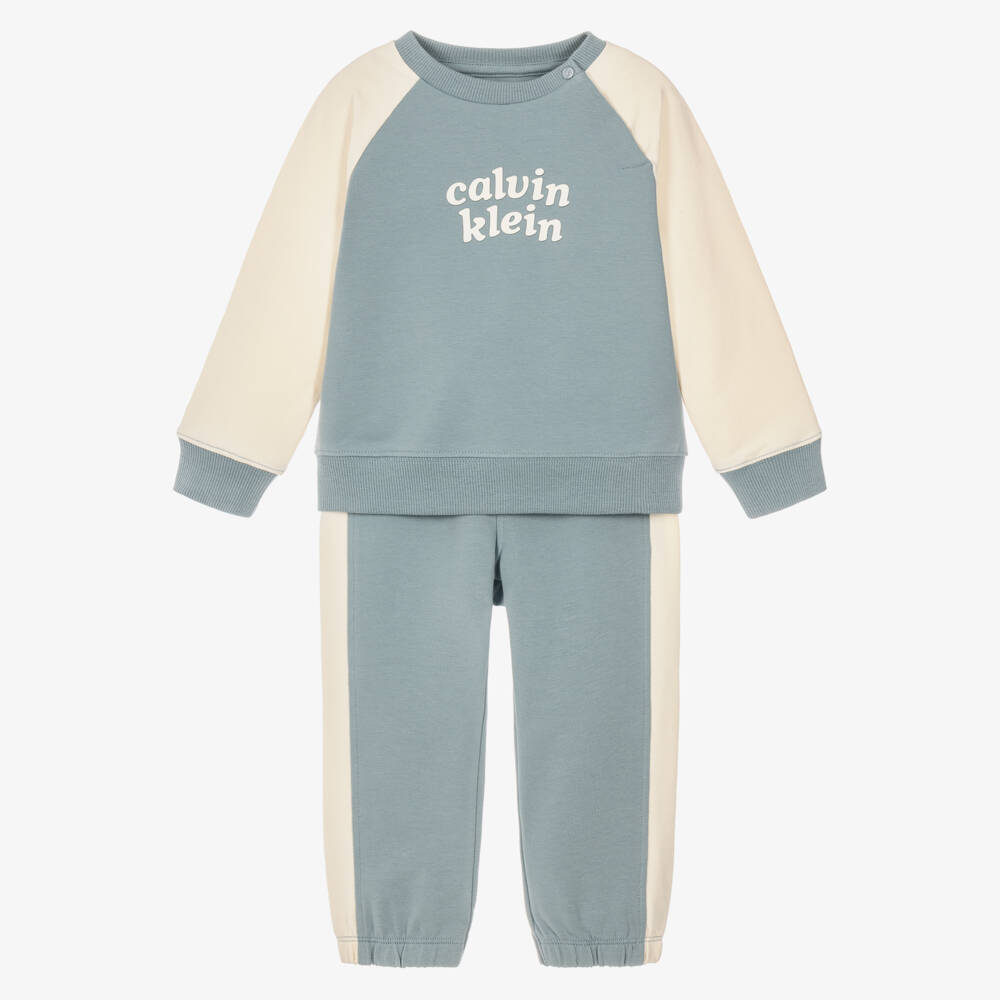 Calvin Klein-Boys Slate Blue Cotton Jersey Tracksuit | Childrensalon
