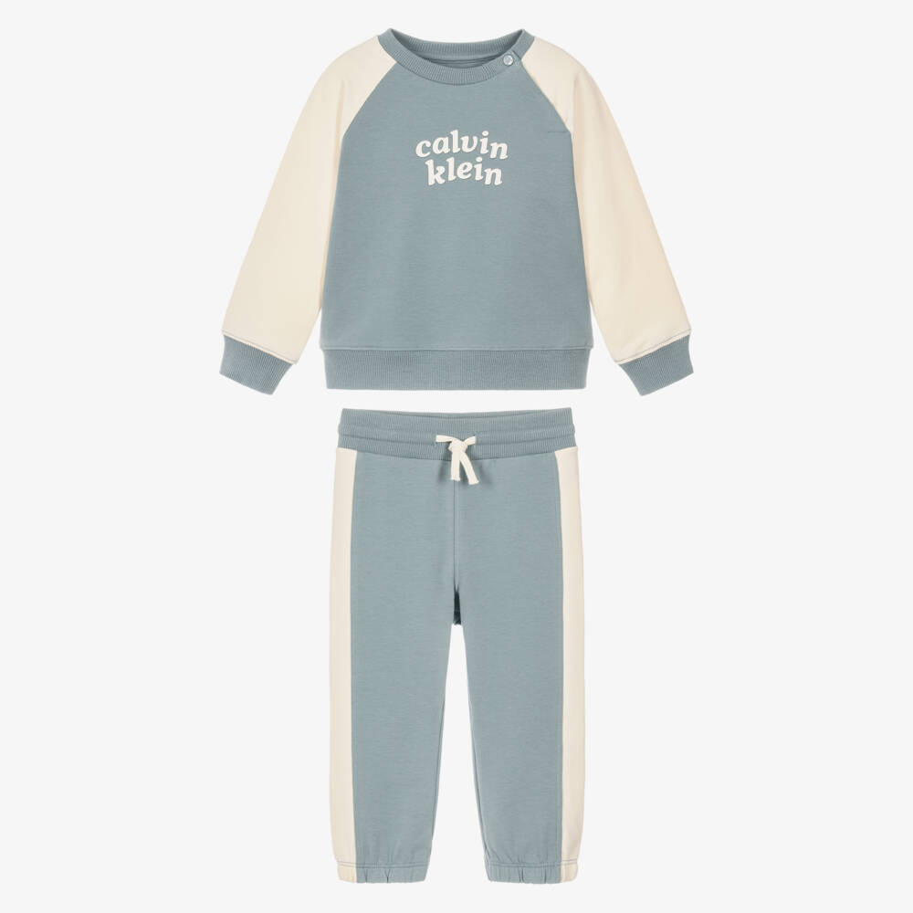 Calvin Klein-Boys Slate Blue Cotton Jersey Tracksuit | Childrensalon
