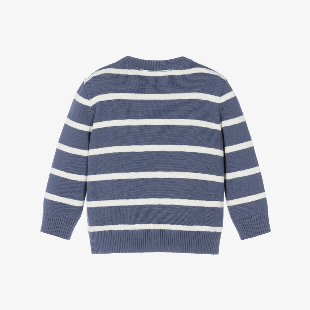Calvin Klein-Boys Slate Blue Striped Cotton Sweater | Childrensalon