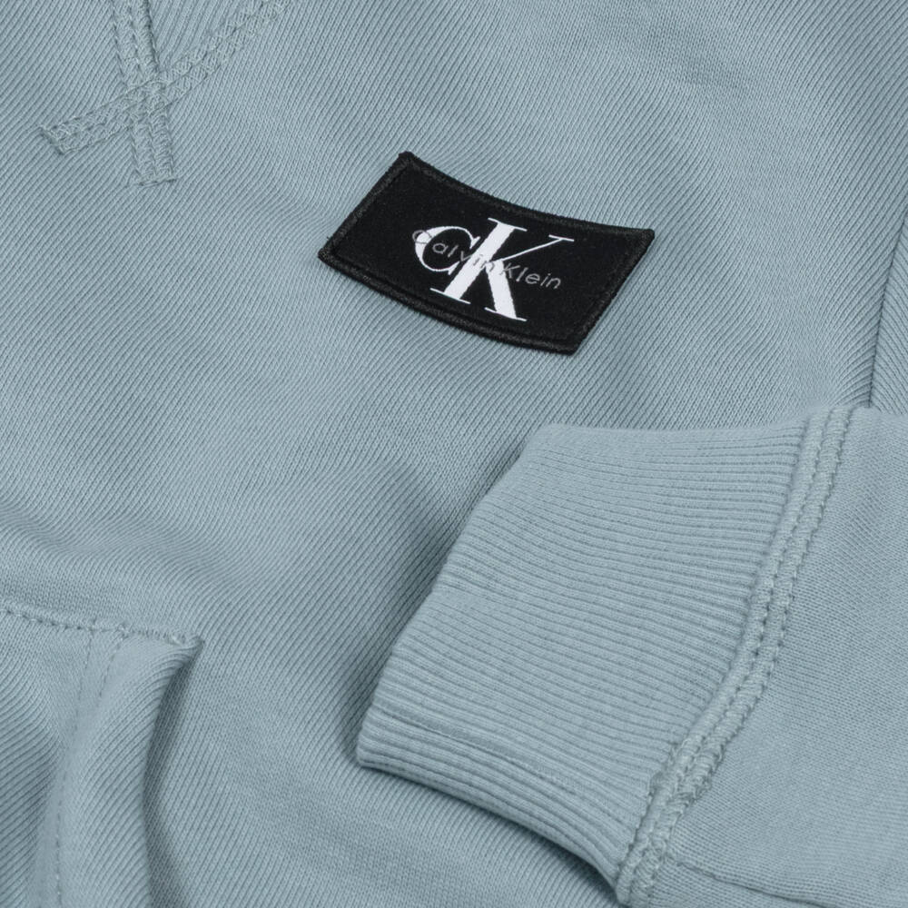 Calvin Klein-Boys Stone Blue Cotton Hoodie | Childrensalon