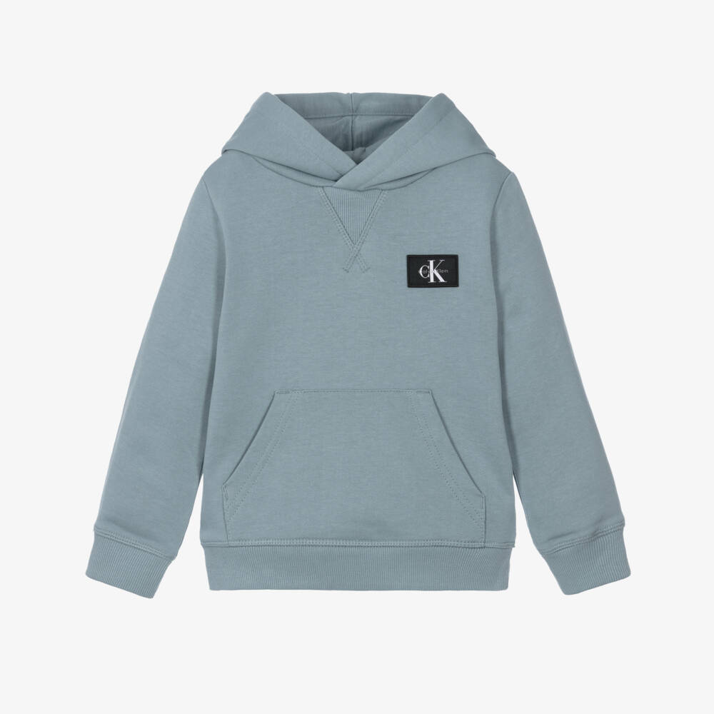Calvin Klein-Boys Stone Blue Cotton Hoodie | Childrensalon