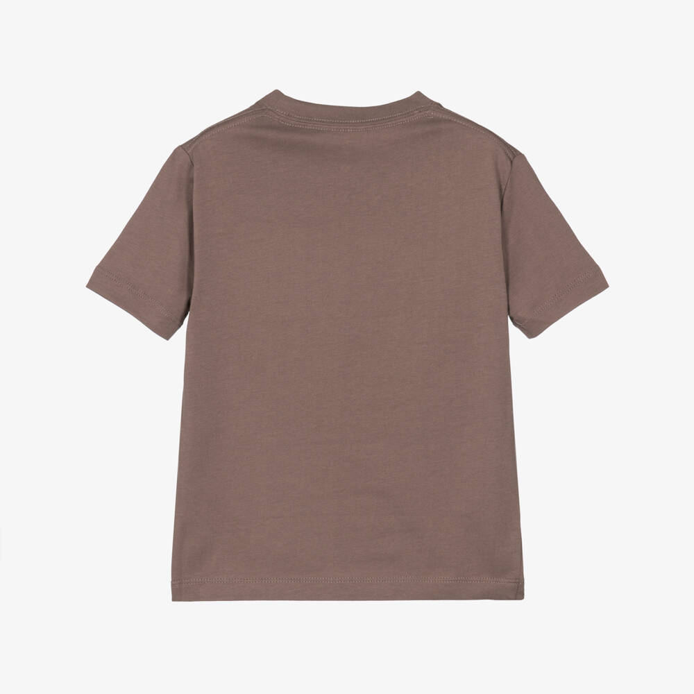 Calvin Klein-Boys Taupe Brown Logo T-Shirt | Childrensalon