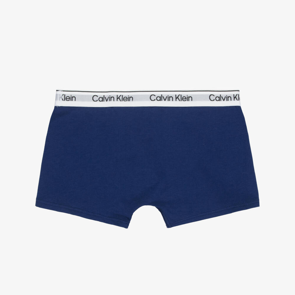Calvin Klein-Boys Tonal Blue Boxer Trunks (3 Pack) | Childrensalon
