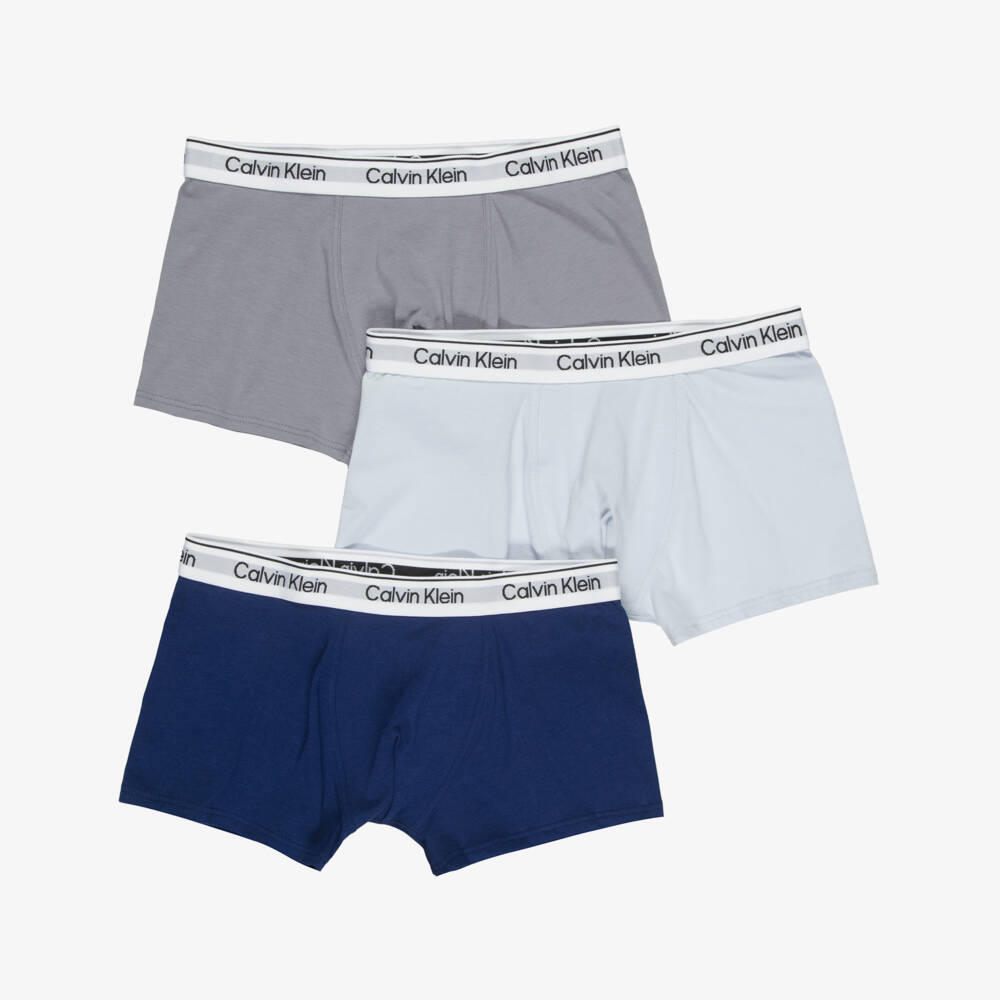 Calvin Klein-Boys Tonal Blue Boxer Trunks (3 Pack) | Childrensalon