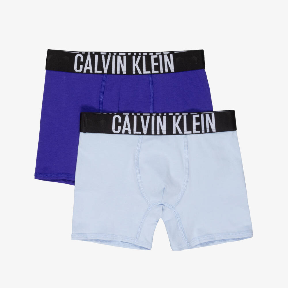 Calvin Klein-Boys Two Tone Blue Cotton Boxer Shorts (2 Pack) | Childrensalon