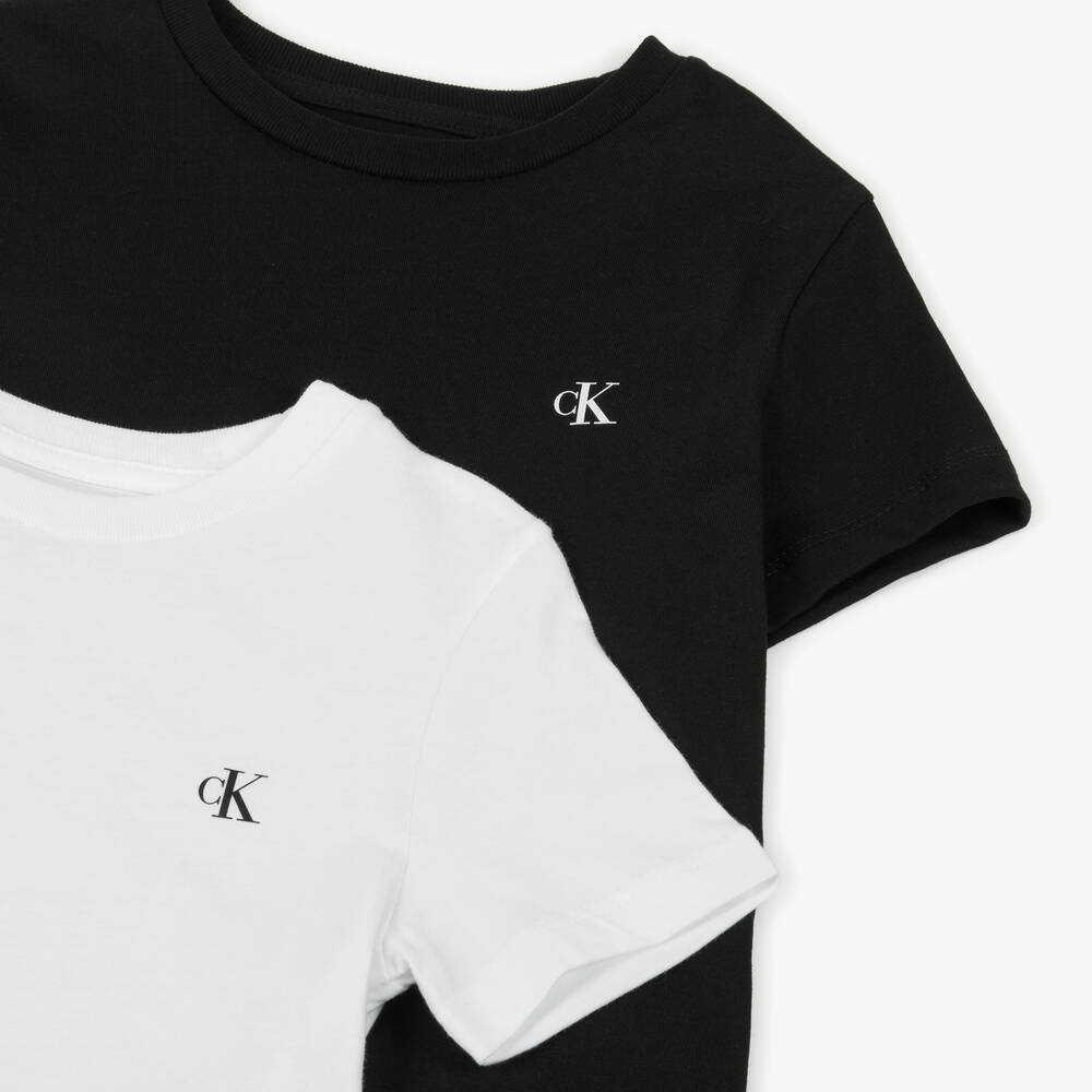 Calvin Klein-Boys White & Black Cotton T-Shirts (2 Pack) | Childrensalon