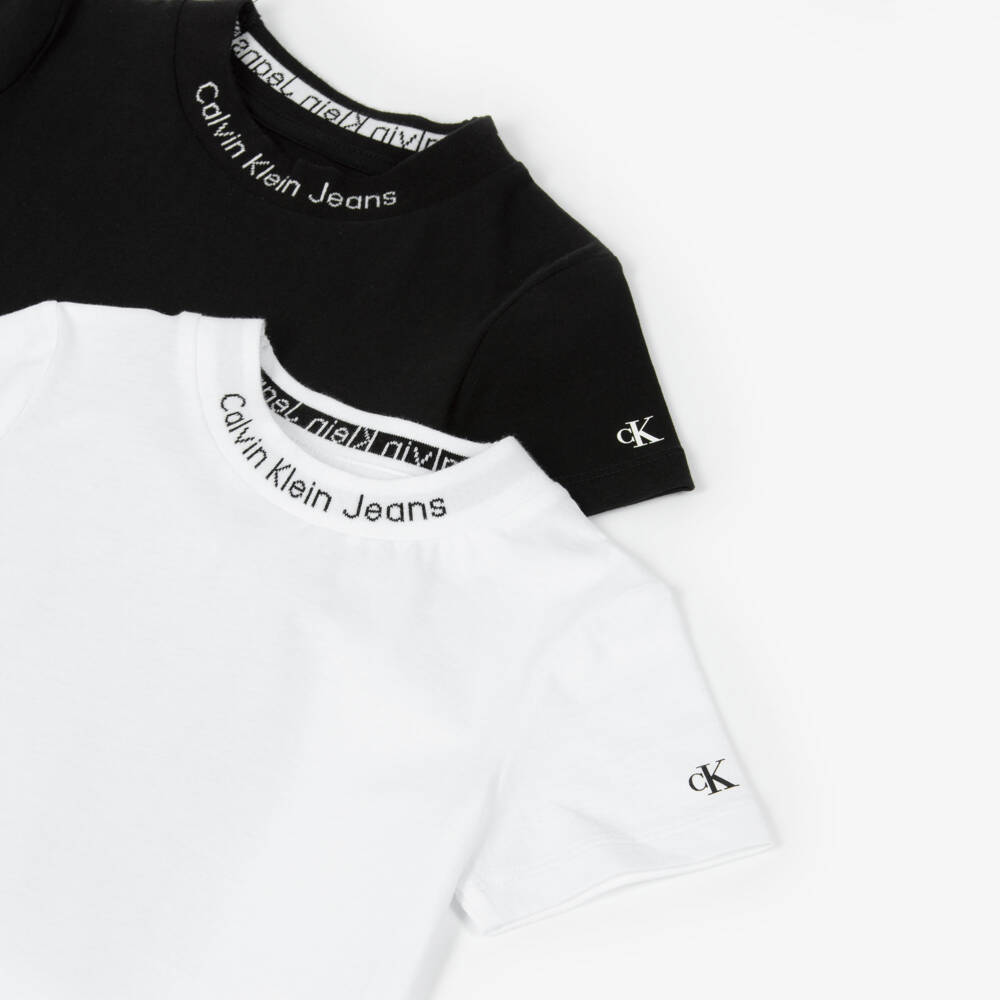 Calvin Klein-Boys White & Black Cotton T-Shirts (2 Pack) | Childrensalon