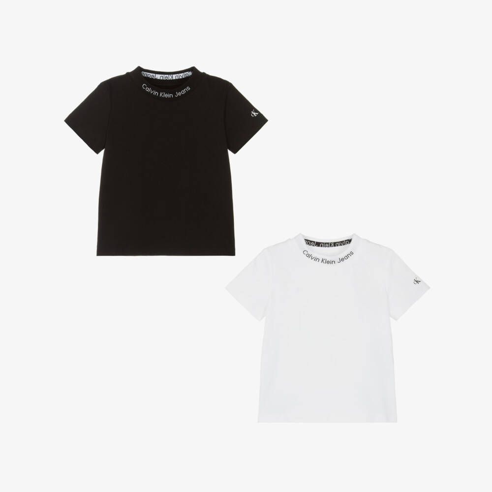 Calvin Klein-Boys White & Black Cotton T-Shirts (2 Pack) | Childrensalon