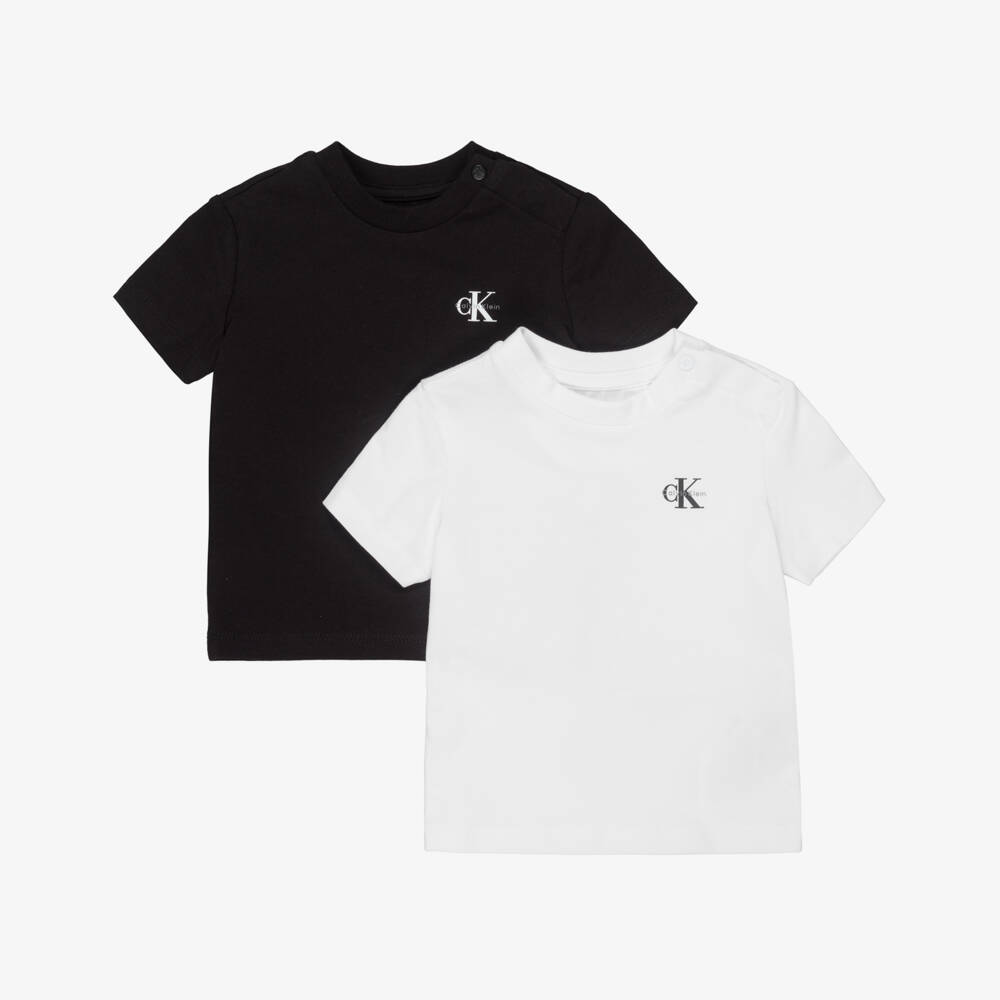 Calvin Klein-Boys White & Black Monogram Logo T-Shirts (2 Pack) | Childrensalon