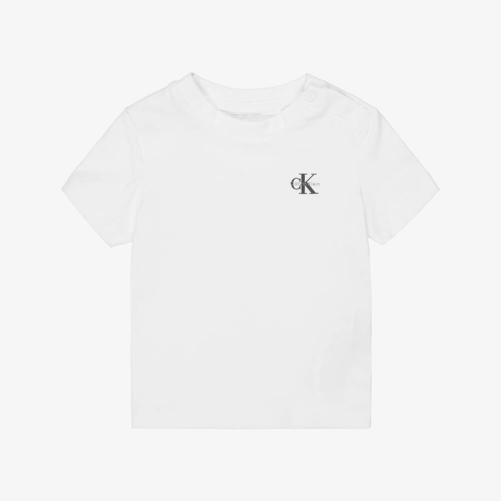 Calvin Klein-Boys White & Black Monogram Logo T-Shirts (2 Pack) | Childrensalon
