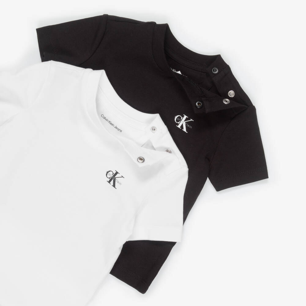 Calvin Klein-Boys White & Black Monogram Logo T-Shirts (2 Pack) | Childrensalon