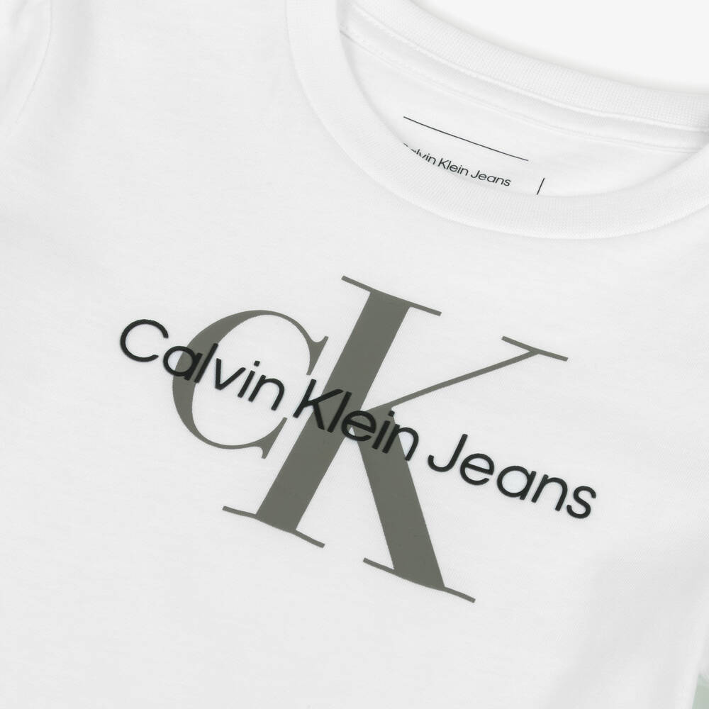 Calvin Klein-Boys White Cotton T-Shirt | Childrensalon