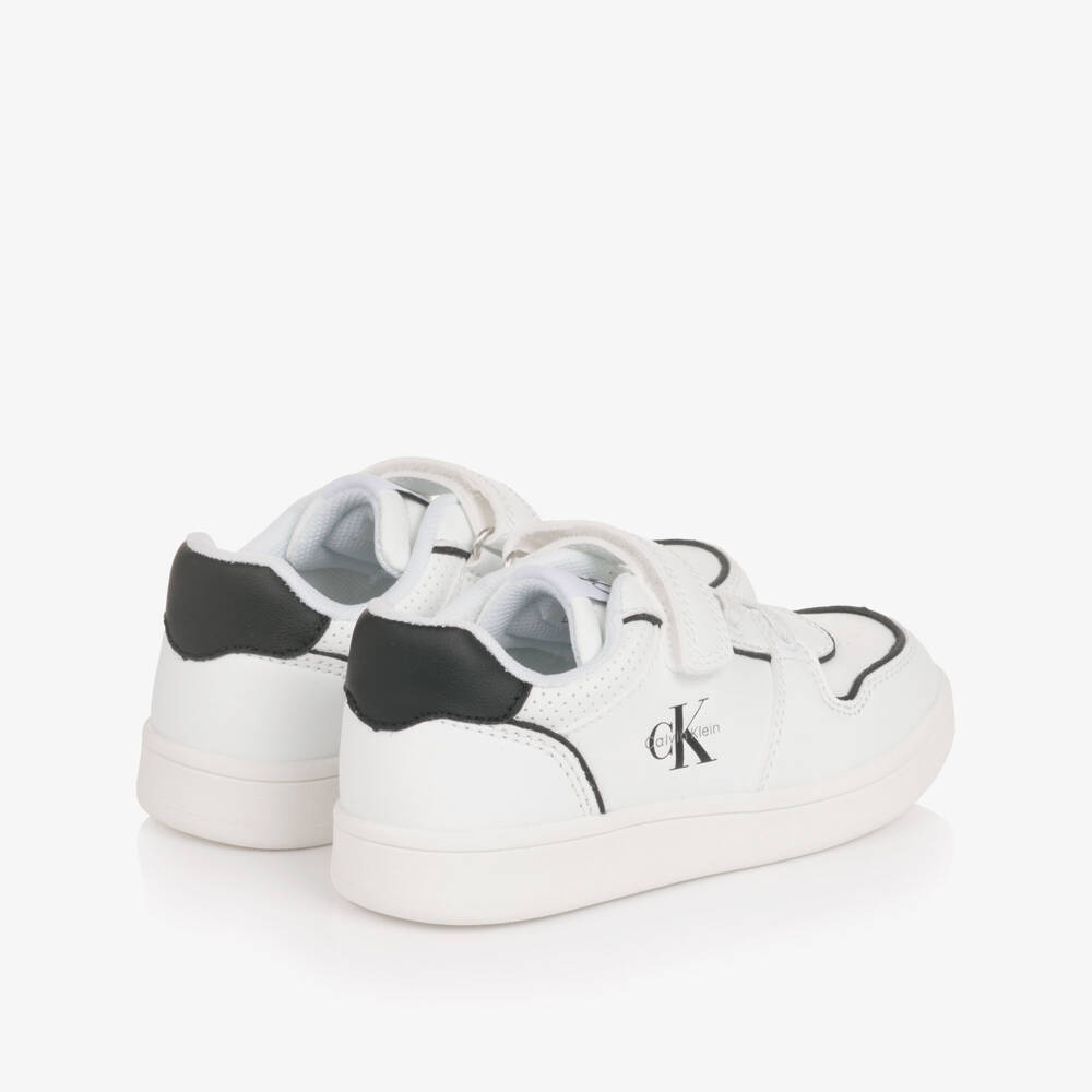 Calvin Klein-Boys White Faux Leather Trainers with Black Trim | Childrensalon