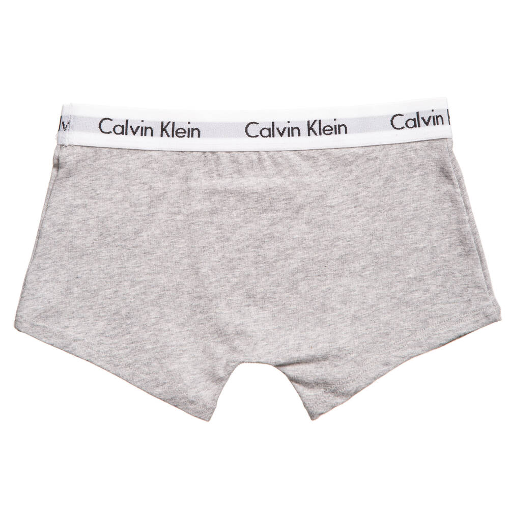 Calvin Klein-Boys White & Grey Cotton Boxer Briefs (Pack of 2) | Childrensalon