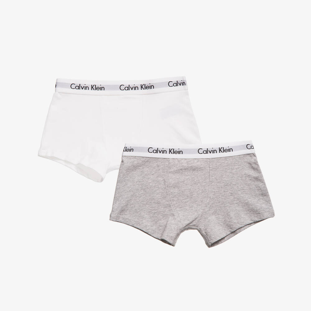 Calvin Klein-Boys White & Grey Cotton Boxer Briefs (Pack of 2) | Childrensalon