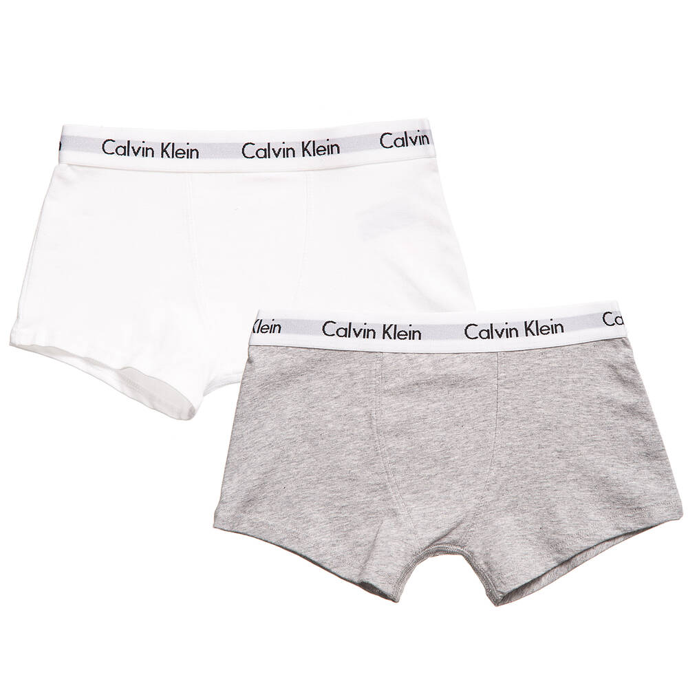 Calvin Klein-Boys White & Grey Cotton Boxer Briefs (Pack of 2) | Childrensalon