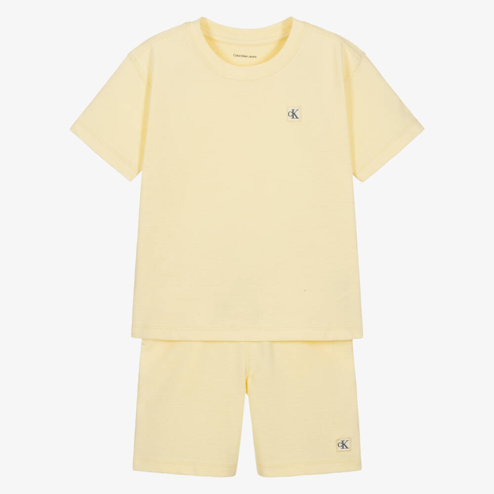 Calvin Klein-Boys Yellow Ribbed Jersey Shorts Set | Childrensalon