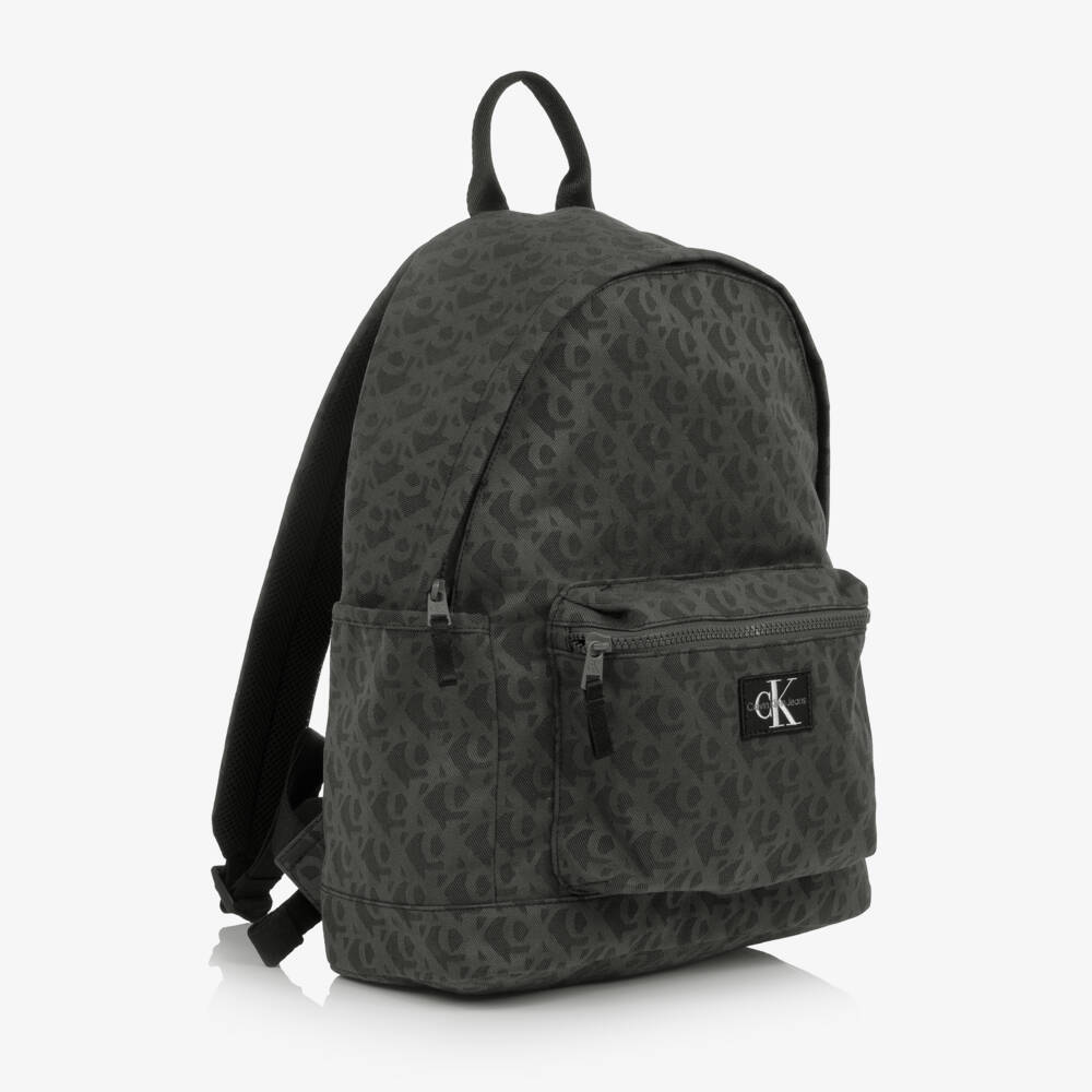 Calvin Klein-Charcoal Grey CK Monogram Canvas Backpack (39cm) | Childrensalon