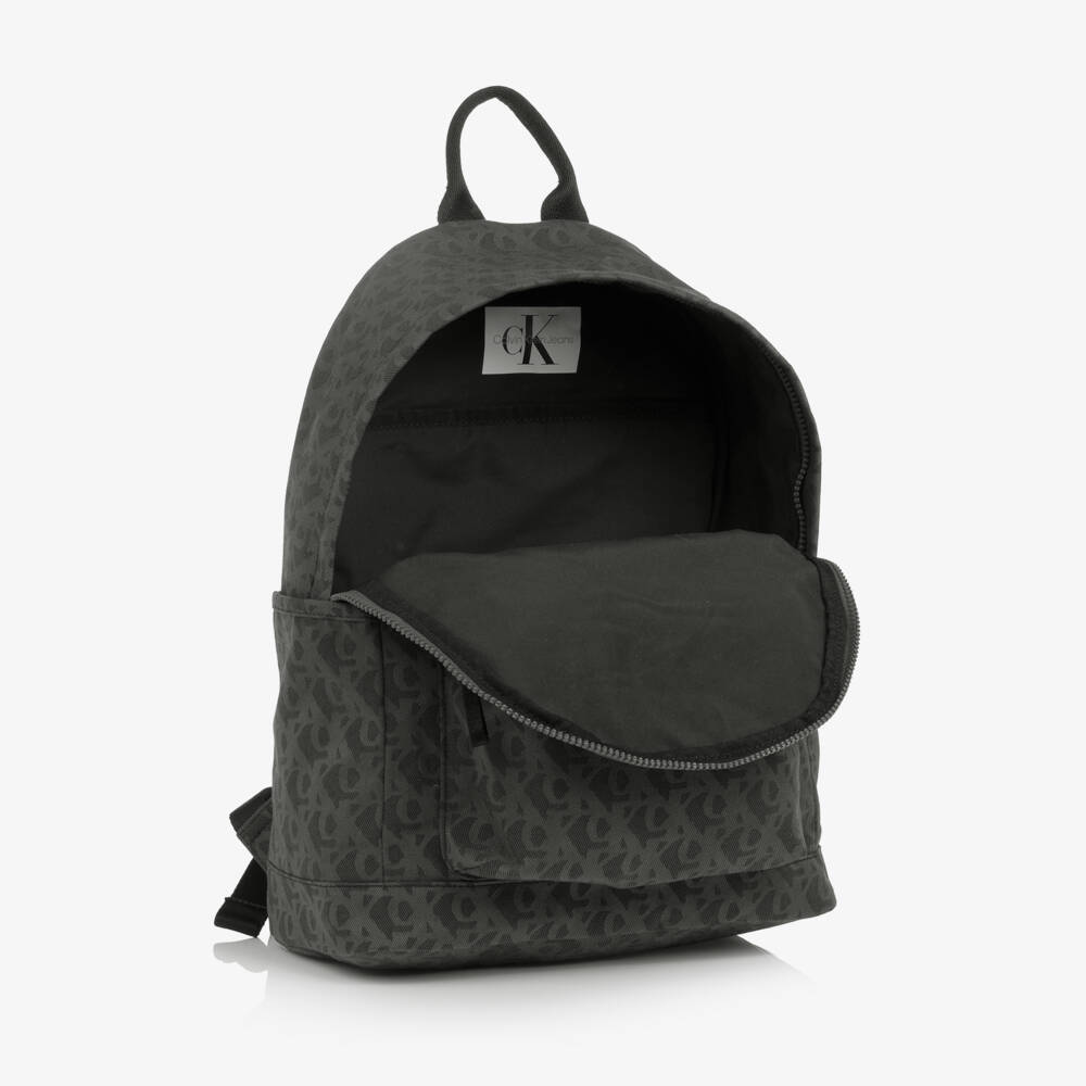 Calvin Klein-Charcoal Grey CK Monogram Canvas Backpack (39cm) | Childrensalon