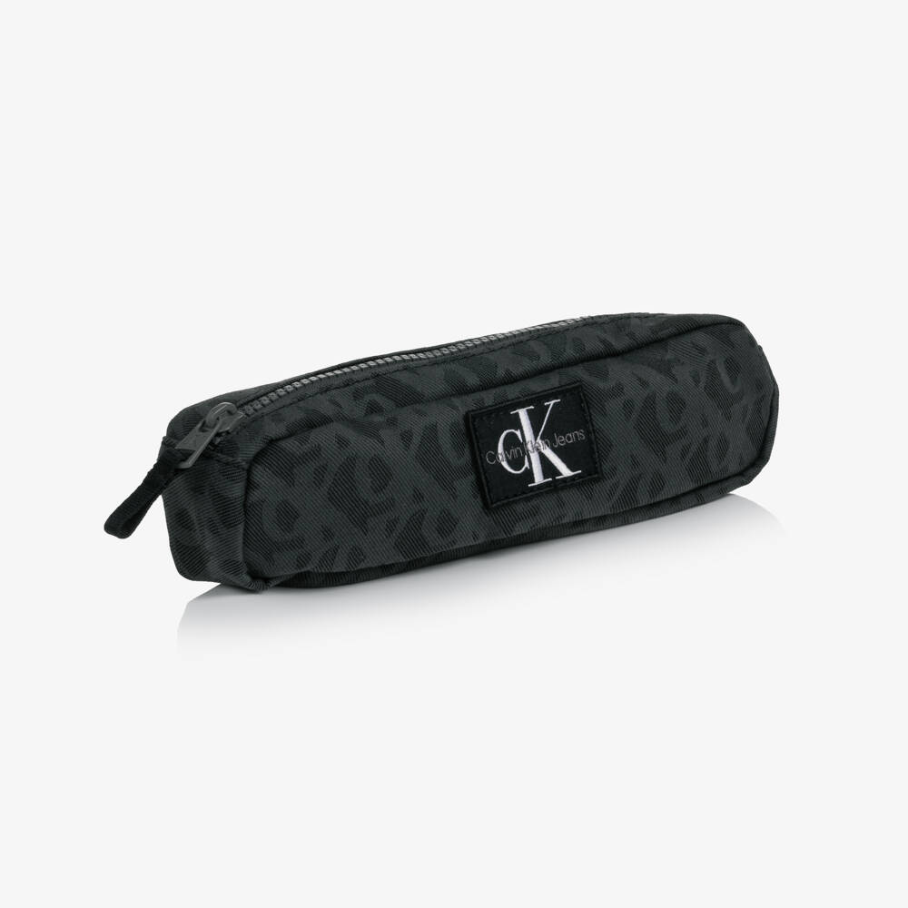 Calvin Klein-Charcoal Grey CK Monogram Canvas Pencil Case (23cm) | Childrensalon