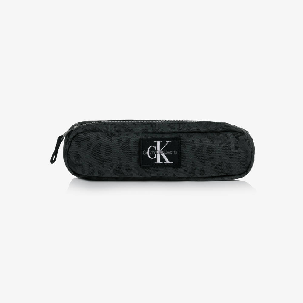 Calvin Klein-Charcoal Grey CK Monogram Canvas Pencil Case (23cm) | Childrensalon