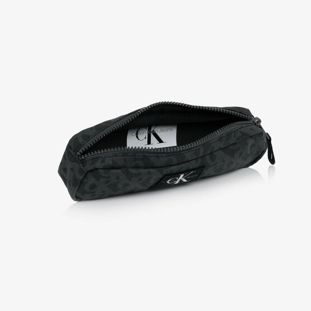 Calvin Klein-Charcoal Grey CK Monogram Canvas Pencil Case (23cm) | Childrensalon