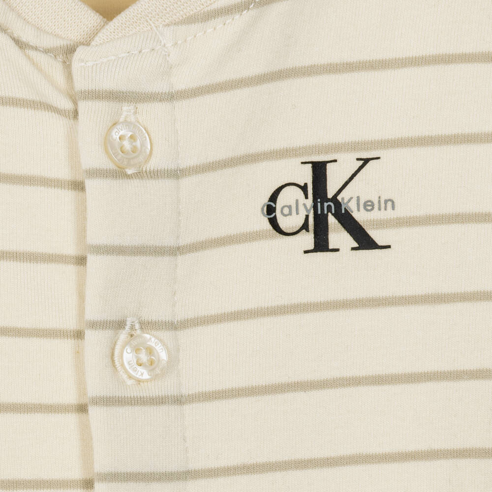 Calvin Klein-Cream Cotton Jersey Romper with Stripes | Childrensalon