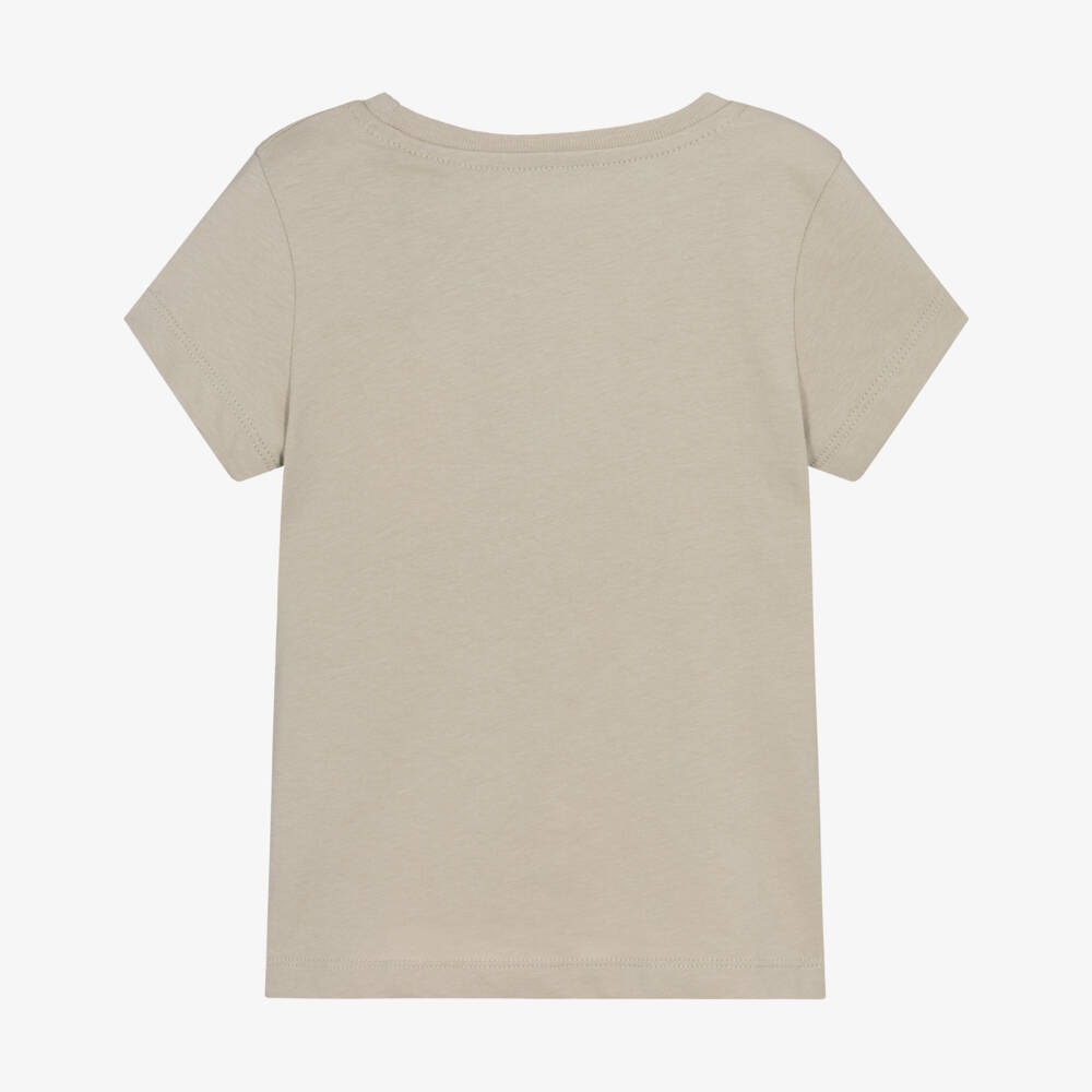 Calvin Klein-Футболка бежевая хлопковая Calvin Klein с логотипом New York для девочек | Childrensalon