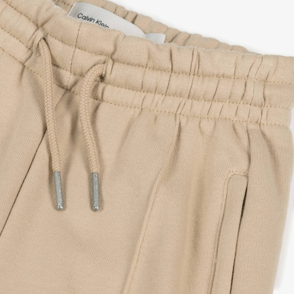 Calvin Klein-Girls Beige Cotton Wide-Leg Joggers | Childrensalon
