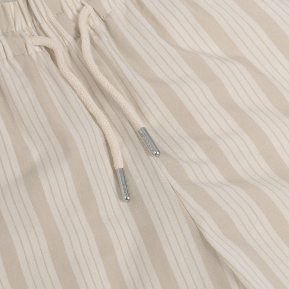 Calvin Klein-Girls Beige Striped Cotton Trousers | Childrensalon