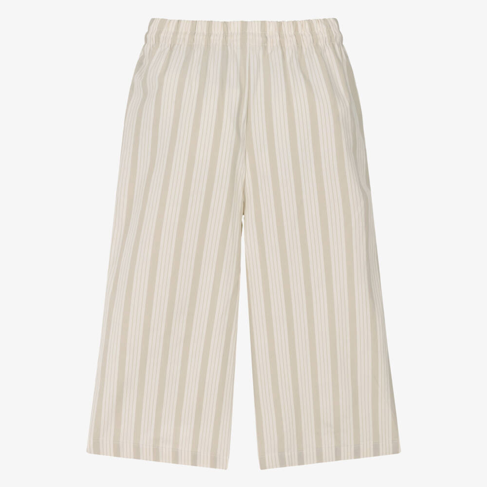 Calvin Klein-Girls Beige Striped Cotton Trousers | Childrensalon